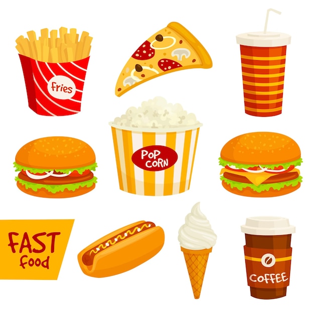 Conjunto de ícones de lanche de bebida de sanduíche de fast-food