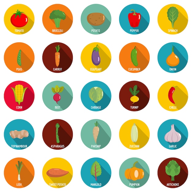 Conjunto de ícones de legumes, estilo simples