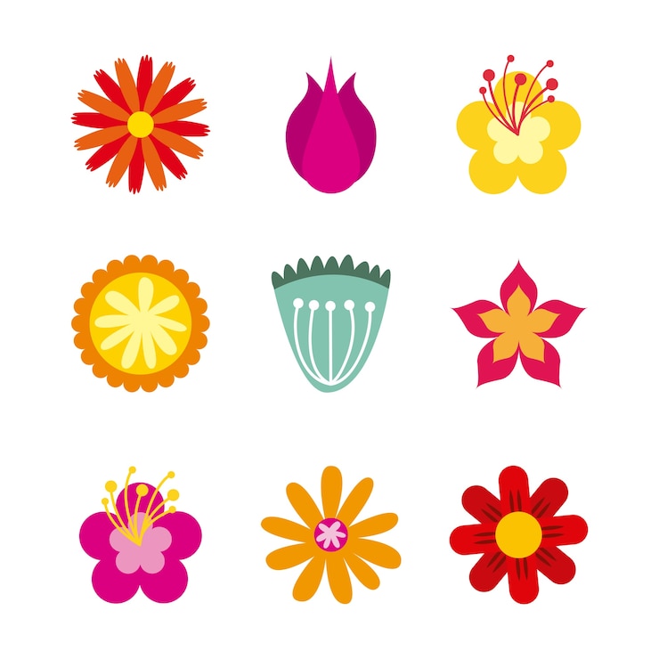 Vetor conjunto de ícones de lindas flores