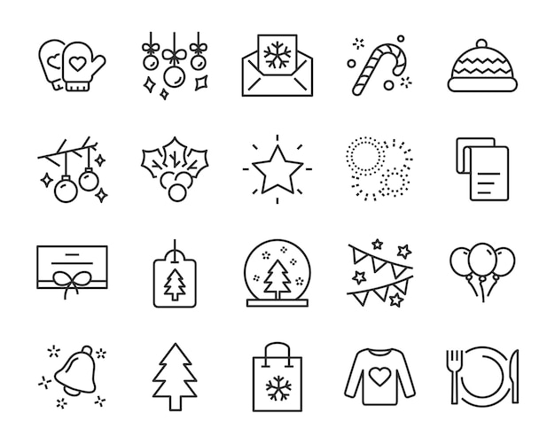 Conjunto de ícones de linha chistmas, como caixa, presente, inverno