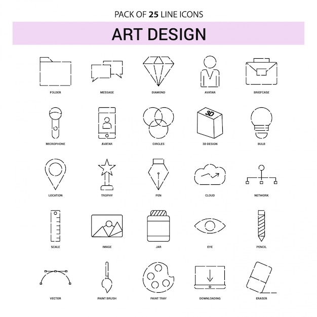 Conjunto de ícones de linha de arte e design - 25 estilo de contorno esboçado