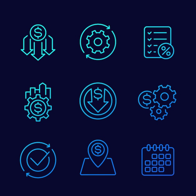 Conjunto de ícones de linha de eficiência financeira e econômica