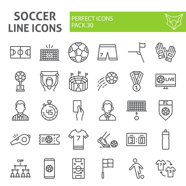 Conjunto de ícones de linha de futebol, coleção de futebol