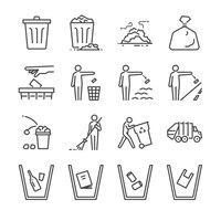 Conjunto de ícones de linha de lixo.