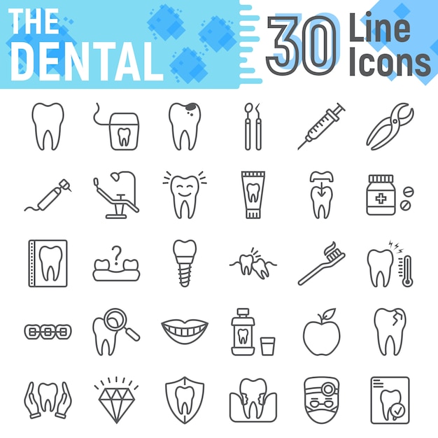 Conjunto de ícones de linha dental, coleção de símbolos de Estomatologia