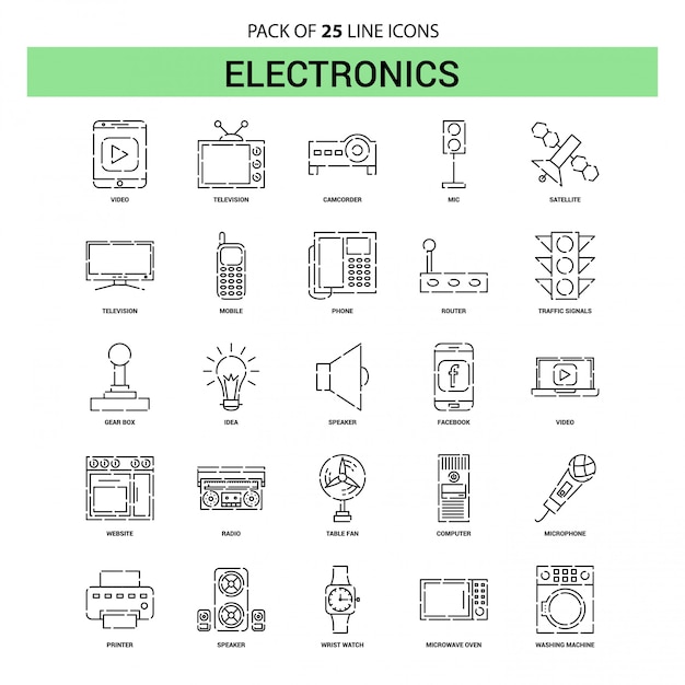 Conjunto de ícones de linha eletrônica - 25 estilo de contorno traçado