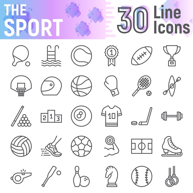 Vetor conjunto de ícones de linha esporte, coleção de símbolos de aptidão