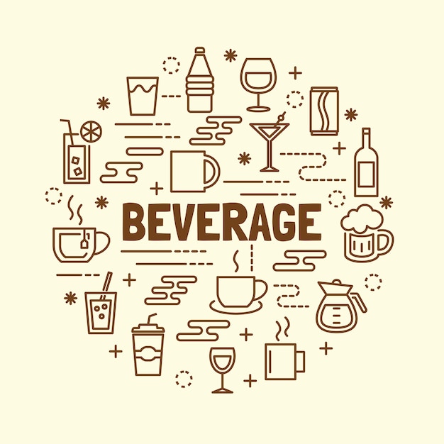 conjunto de ícones de linha fina mínima de bebidas