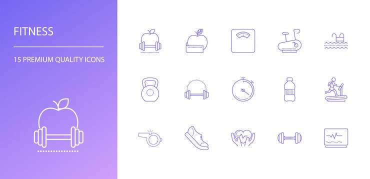 Conjunto de ícones de linha fitness.