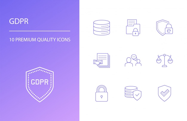 Conjunto de ícones de linha gdpr