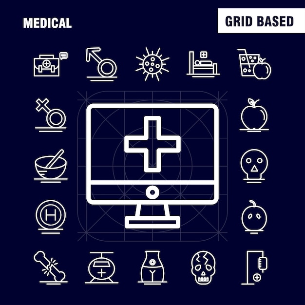 Vetor conjunto de ícones de linha médica para infográficos