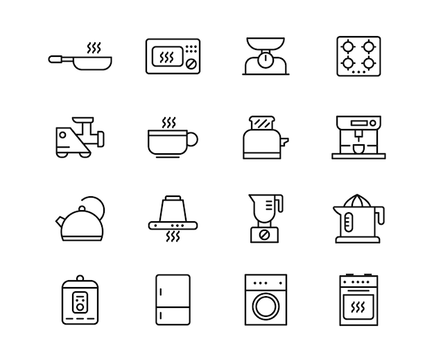 Vetor conjunto de ícones de linhas vetoriais relacionados à cozinha colecção de símbolos de cozinha e design