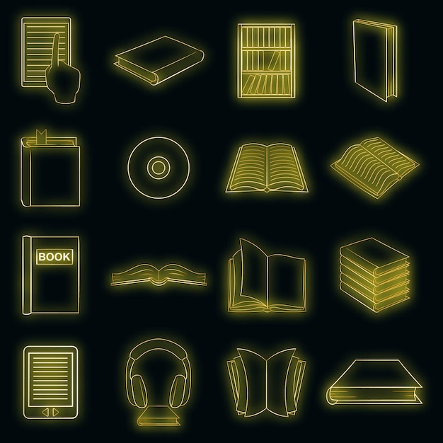 Conjunto de ícones de livros neon vetorial