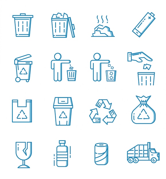 Vetor conjunto de ícones de lixo com estilo de estrutura de tópicos