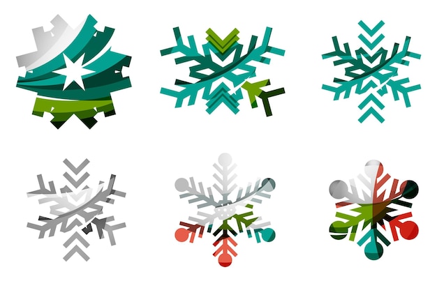 Conjunto de ícones de logotipo de floco de neve colorido abstrato conceitos de inverno limpam o design geométrico moderno