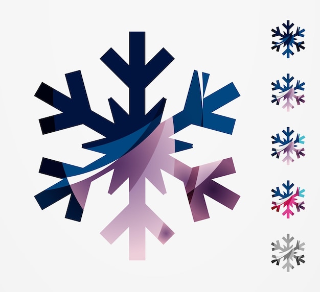 Conjunto de ícones de logotipo de floco de neve colorido abstrato conceitos de inverno limpam o design geométrico moderno