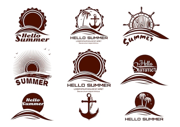 Conjunto de ícones de logotipo de sol e mar ícones vetoriais