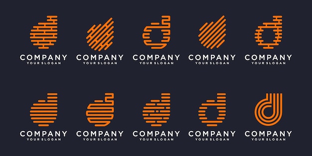 Conjunto de ícones de logotipo simples, elemento digital ou dados combinados letra d. modelo de design de logotipo
