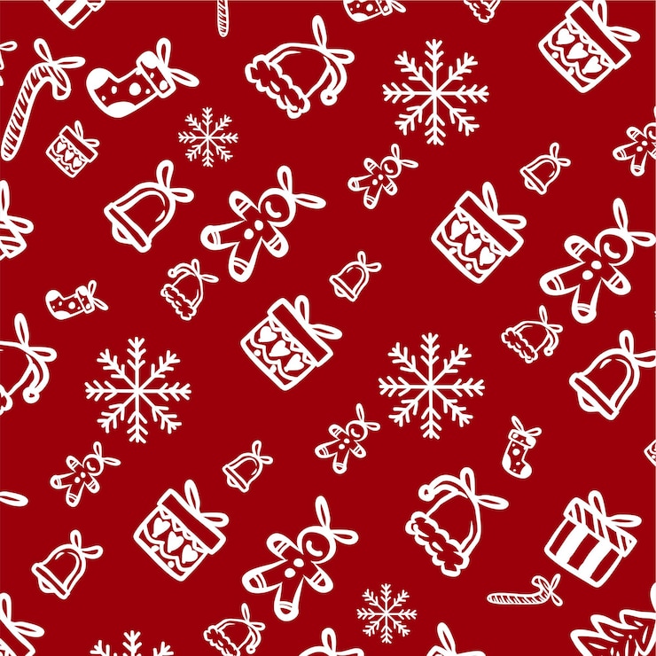 Vetor conjunto de ícones de mão desenhada de padrão de natal vermelho
