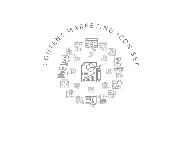 Conjunto de ícones de marketing de conteúdo