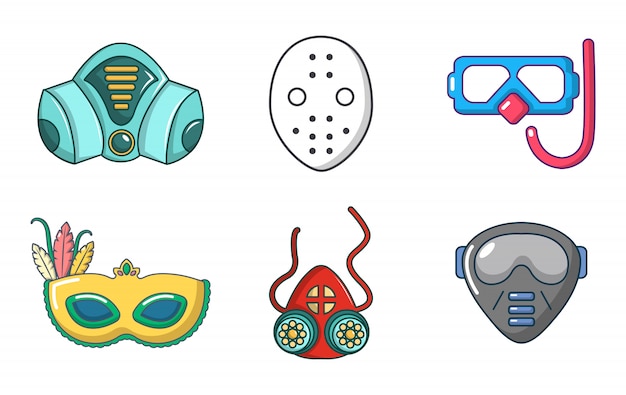 Conjunto de ícones de máscara. conjunto de desenhos animados de ícones de vetor de máscara conjunto isolado
