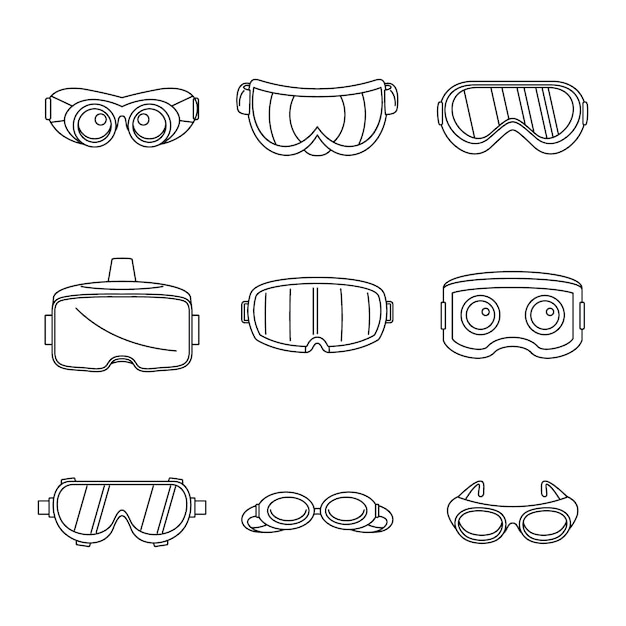 Conjunto de ícones de máscara de vidro de óculos de esqui
