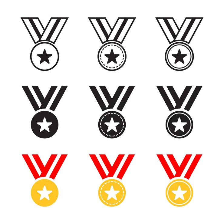 Vetor conjunto de ícones de medalhas vetoriais símbolos do vencedor ícones da medalha