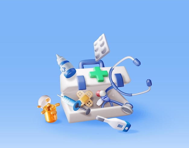 conjunto de ícones de medicamentos 3D isolado