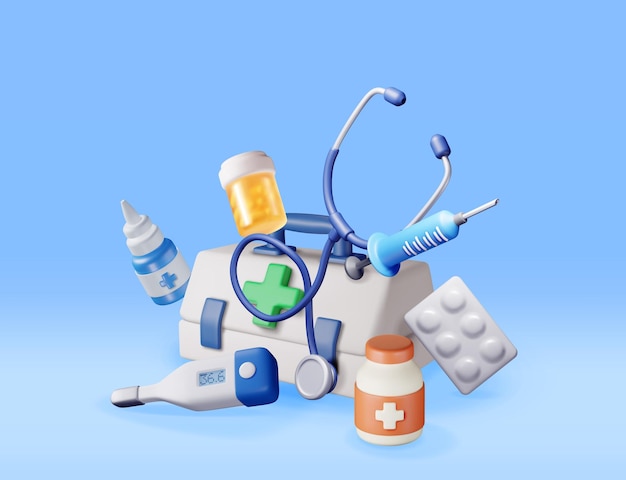 conjunto de ícones de medicamentos 3D isolado