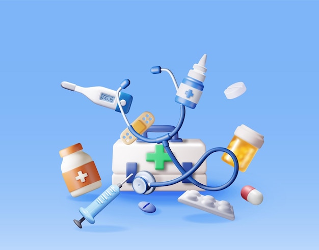 conjunto de ícones de medicamentos 3D isolado
