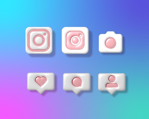 Vetor conjunto de ícones de mídia social 3d estilo balão fofo