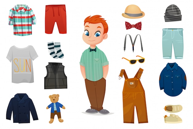 Conjunto de ícones de moda bebê menino