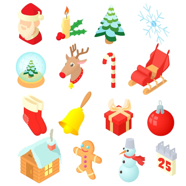 Conjunto de ícones de Natal em estilo 3d isométrico
