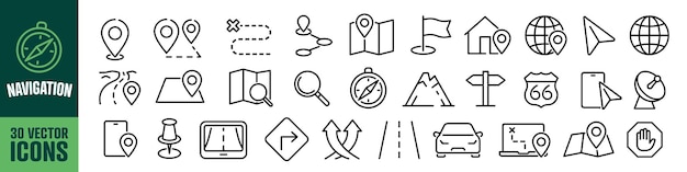 Conjunto de ícones de navegação estilo linear
