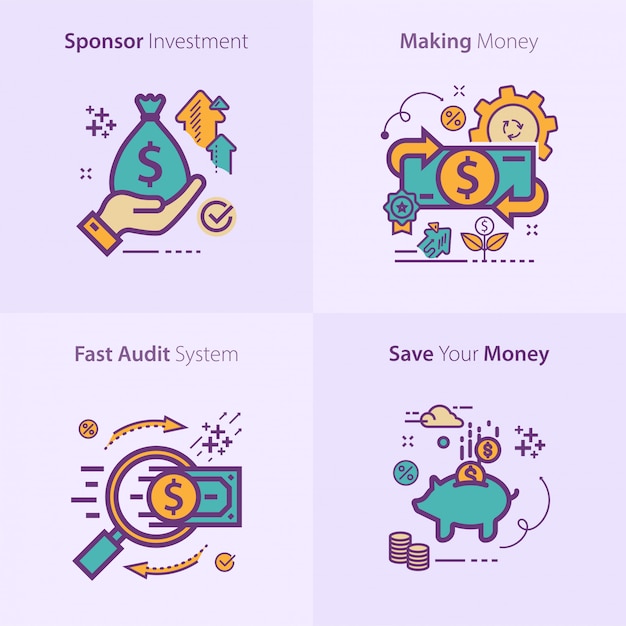 Conjunto de ícones de negócios e finanças conceito