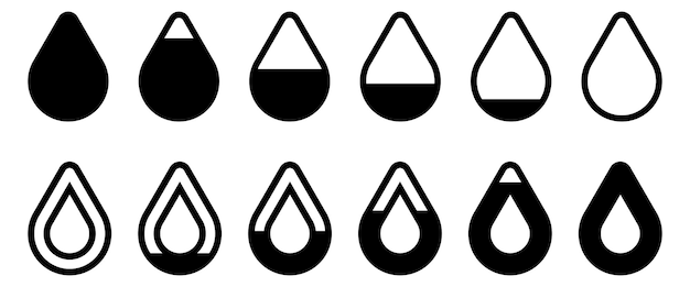 Conjunto de ícones de nível de gota de água de zero a cheio