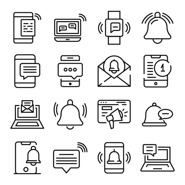 Vetor conjunto de ícones de notificação, estilo de estrutura de tópicos