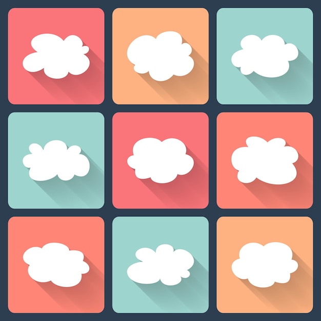 Conjunto de ícones de nuvem plana. ilustração vetorial