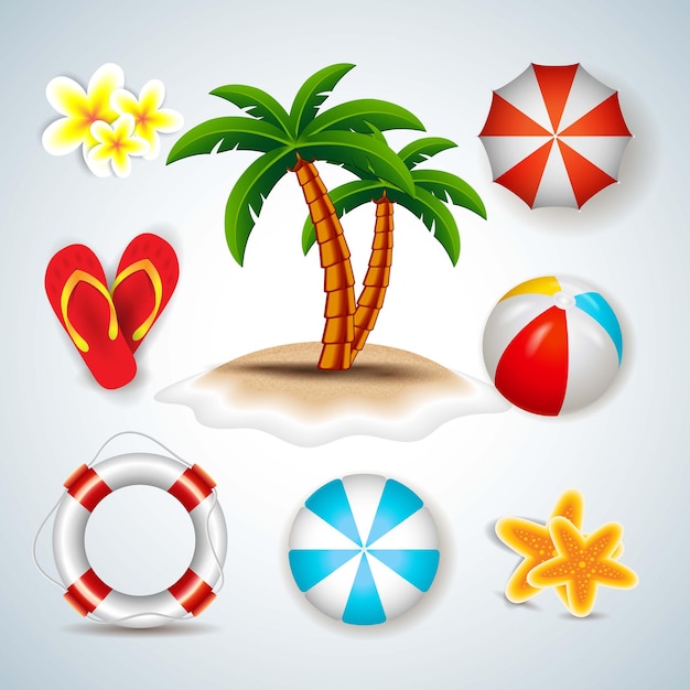 Conjunto de ícones de objetos de verão