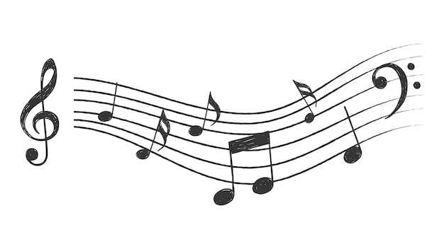 Conjunto de ícones de onda de notas musicais de melodia isolado Ilustração de ícone de nota musical desenhada à mão