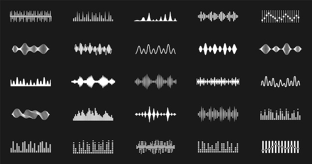 Conjunto de ícones de ondas sonoras frequência de música leitor de áudio