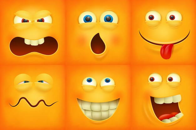 Conjunto de ícones de personagens emoji de rostos amarelos de emoticons