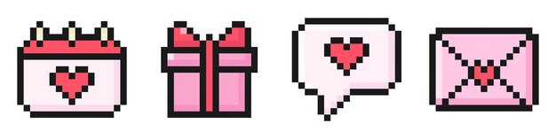 Conjunto de ícones de pixels do dia dos namorados