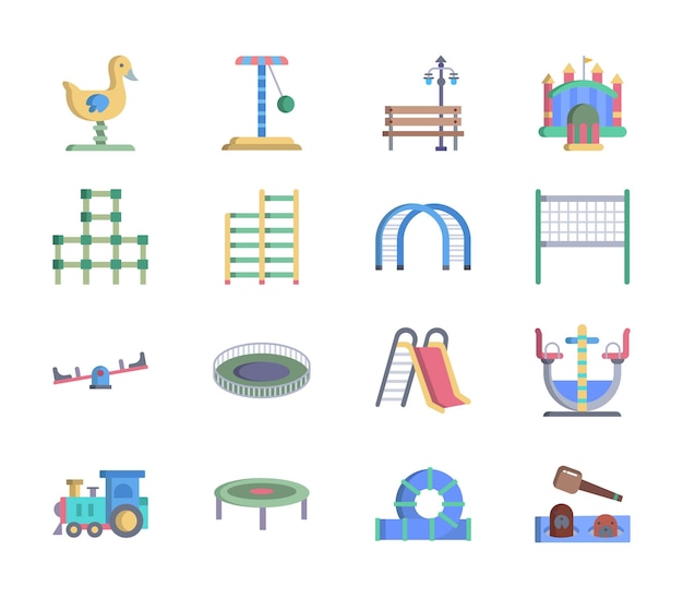 Conjunto de ícones de playground e parque de diversões