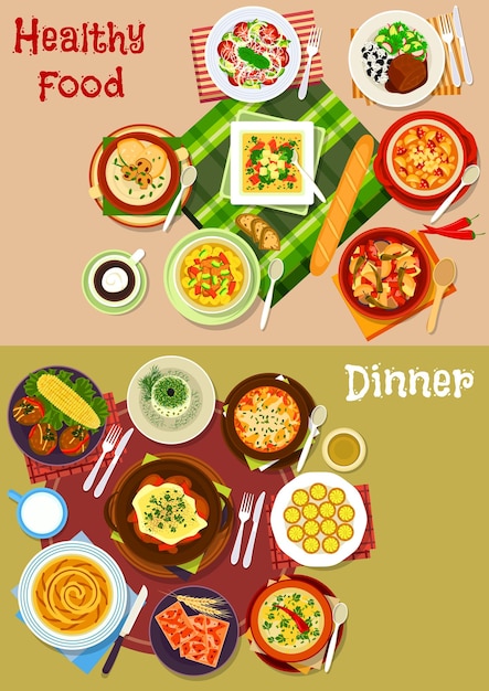 Conjunto de ícones de pratos de cozinha búlgara para design de menu