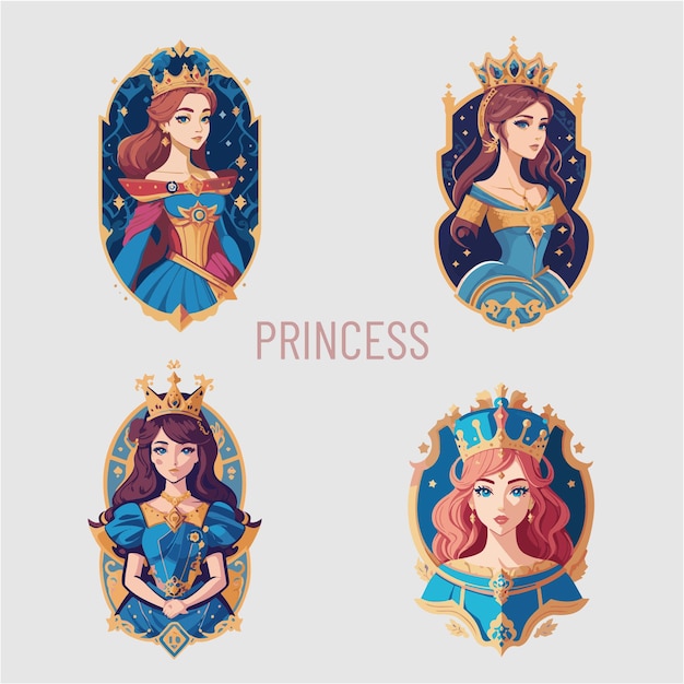 Vetor conjunto de ícones de princesa