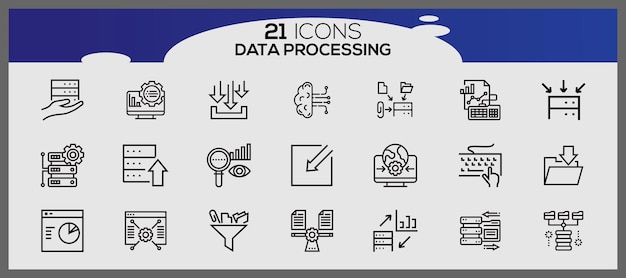 Conjunto de ícones de processamento de data conjunto criativo de ícone de gerenciamento de dados icones de linha de processamento