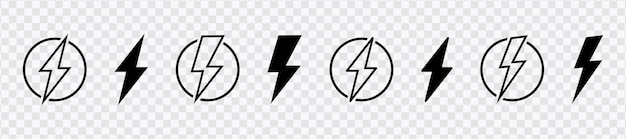 Conjunto de ícones de raio Flash símbolos elétricos raio sinais de estilo plano vetor dinâmico