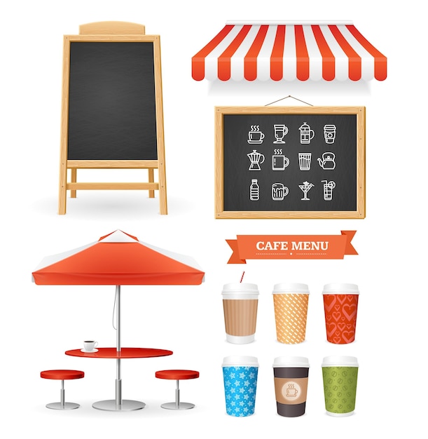Conjunto de ícones de restaurante de café 3d realista detalhado