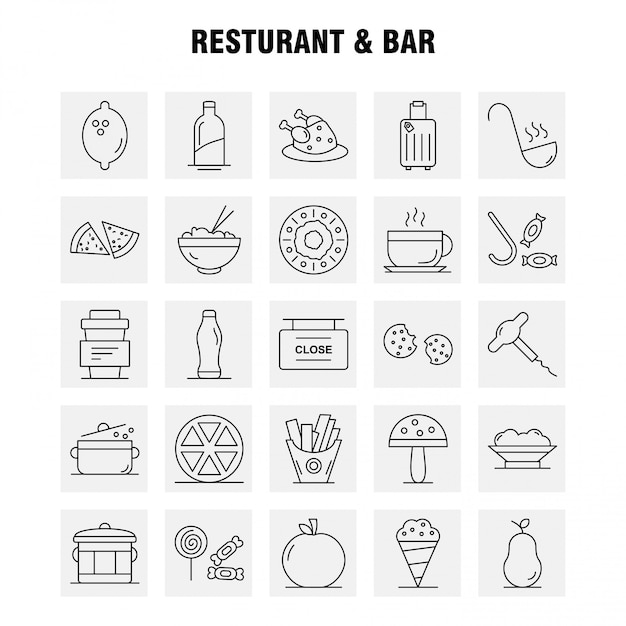 Conjunto de ícones de restaurante e bar